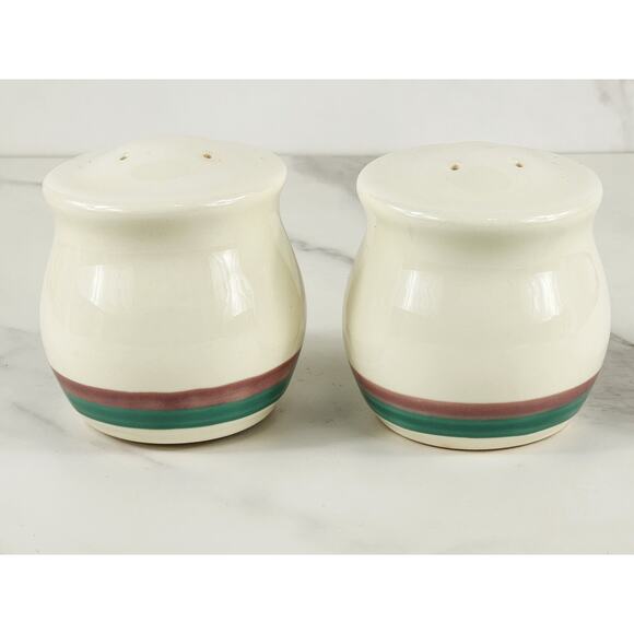 Pfaltzgraff Salt & Pepper Shakers Juniper 3" Stoneware 90's Green Mauve Vintage - Picture 2 of 13